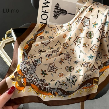 Luimo 70cm Houndstooth Khăn Vuông Nữ Lụa Cơ Đốc Nhân Chữ Cái Thời Trang Đa Năng 8