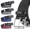 Luimo Cá Tính Đinh Tán Checkerboard Dây Da 107cm Nam Nữ SBS Punk Thắt Lưng