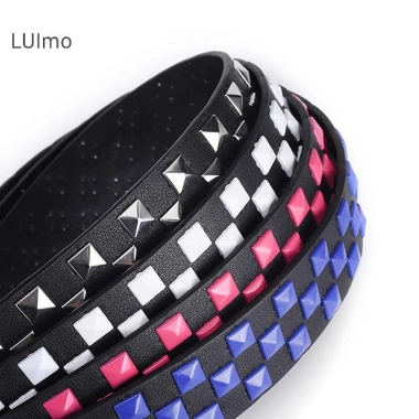 Luimo Cá Tính Đinh Tán Checkerboard Dây Da 107cm Nam Nữ SBS Punk Thắt Lưng 3