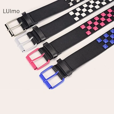 Luimo Cá Tính Đinh Tán Checkerboard Dây Da 107cm Nam Nữ SBS Punk Thắt Lưng 8