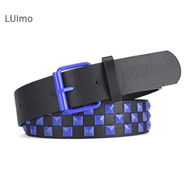 Luimo Cá Tính Đinh Tán Checkerboard Dây Da 107cm Nam Nữ SBS Punk Thắt Lưng 10