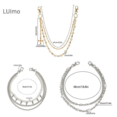 LUImo Dây Chuyền Giả Ngọc Trai Chữ Thập Hip Hop Phụ Kiện Quần Xích Sang Trọng 5