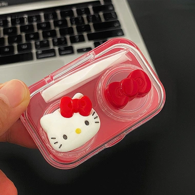 Luimo Đỏ Ống Kính Tiếp Xúc Di Động Nơ Hộp Bảo Quản Du Lịch Quà Tặng Bé Gái