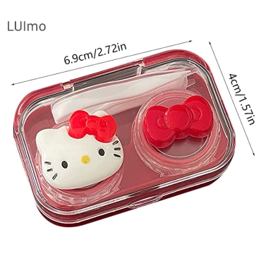 Luimo Đỏ Ống Kính Tiếp Xúc Di Động Nơ Hộp Bảo Quản Du Lịch Quà Tặng Bé Gái
