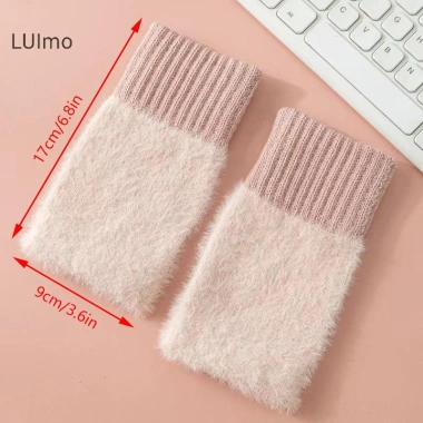 Luimo Giả Chồn Lông Cừu Mềm Mại Nửa Ngón Găng Tay Nữ Ấm Áp Sang Trọng SBS