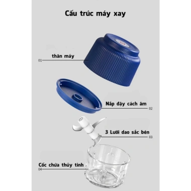 Lưỡi Dao 3 Cánh Inox 304 Xay Thịt, Hạt, Cháo, Tỏi, Ớt Mini, Dung Lớn, Sạc Type C 6