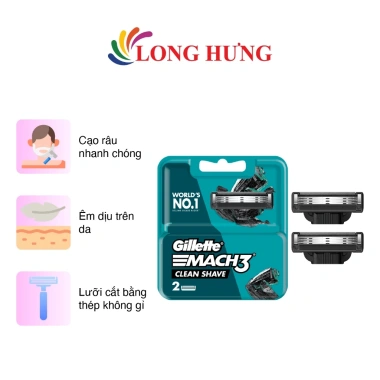 Lưỡi dao Gillette Mach 3 Clean Shave thay thế 2 chiếc - Cắt mượt, bền bỉ, giảm 22%