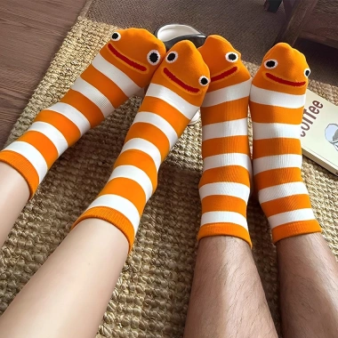 Lươn sọc Cam trắng thoáng khí - Vớ nữ mùa hè, hoạt hình vui nhộn, vớ cặp đôi 7