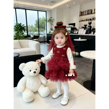 Lương Bùi Kids Set Váy Công Chúa Dạ Đỏ Lót Nhung + Áo Nỉ Xinh Noel Bé Gái 304k