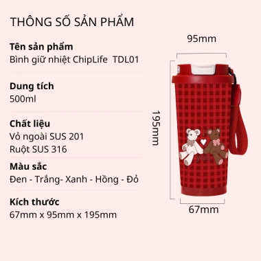 Ly giữ nhiệt Chiplife TDL01 500ml TEDDY LOVE Quà tặng bạn gái giảm còn 155.000₫ 2 Ly giữ nhiệt Chiplife TDL01 500ml TEDDY LOVE Quà tặng bạn gái giảm còn 155.000₫ 2