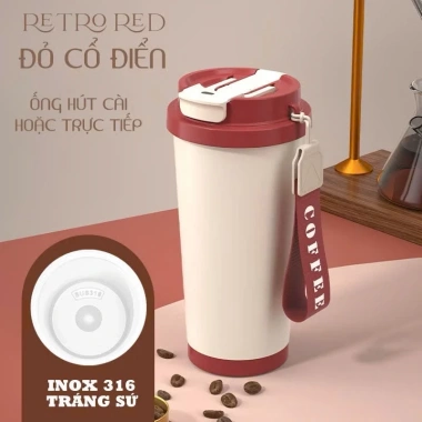 Ly Giữ Nhiệt Coffee 530ml Gốm Lót Inox 316 - Giữ Nhiệt 12h, An Toàn, Tân Cổ Điển