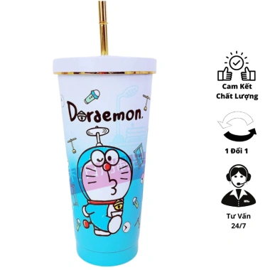 Ly Giữ Nhiệt Doraemon & Stitch Cute - Bình Giữ Nhiệt, Ống Hút, Cọ Rửa, 79.000đ