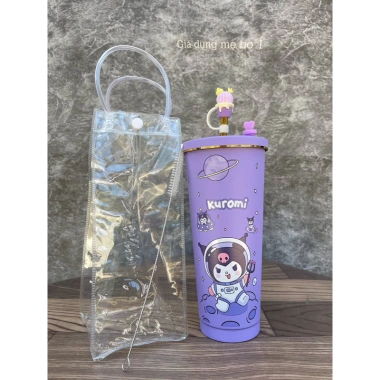 Ly giữ nhiệt gấu dâu 750ml tặng nút bịt ống hút, nút chống tràn, túi trong, ống hút - chỉ 113.000đ