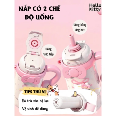 Ly Giữ Nhiệt Hello Kitty 900ml Inox 316, 8-10h, kèm ống hút, dễ thương cho nữ sinh viên