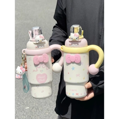 Ly Giữ Nhiệt Hello Kitty 900ml Inox 316, 8-10h, kèm ống hút, dễ thương cho nữ sinh viên