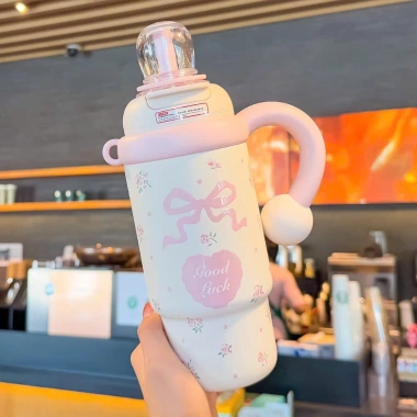Ly Giữ Nhiệt Hello Kitty 900ml Inox 316, 8-10h, kèm ống hút, dễ thương cho nữ sinh viên