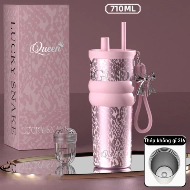 Ly Giữ Nhiệt QUEEN 710ml 316 Cốc Thép Không Gỉ với Ống Hút, Giữ Nhiệt 8h, Phủ Sứ - Giá 320.000đ