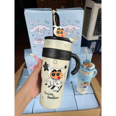 Ly giữ nhiệt ShinChan 1.200ml inox 316L cao cấp, có quai xách, ống hút dễ thương - Giá chỉ 185.000₫