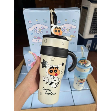 Ly giữ nhiệt ShinChan 1.200ml inox 316L, quai xách, ống hút dễ thương - Giá 185k 5