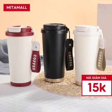 Ly giữ nhiệt tráng sứ cà phê MITA Summer 500ml - Thiết kế tối giản, kèm ống hút