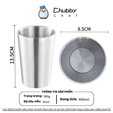 Ly inox 2 lớp Chubby Chef 300-450ml - Đồ uống lạnh, cafe, đá, cho nhà hàng, 47.000₫