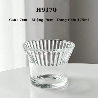 Ly thủy tinh 175ml-300ml cốc miệng loe sọc chịu nhiệt đai gỗ sang trọng cà phê trà