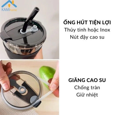 Ly thủy tinh 450ml có nắp và ống hút chịu nhiệt nóng lạnh - Giảm giá 25.000