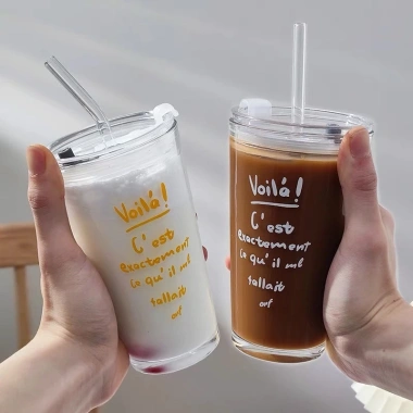 Ly thủy tinh cốc uống nước, cà phê kèm ống hút – Giá 38.850₫, thiết kế tinh tế 4