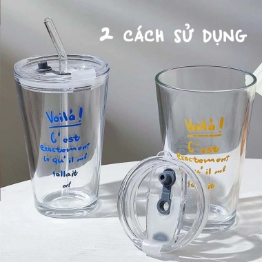 Ly thủy tinh cốc uống nước, cà phê kèm ống hút – Giá 38.850₫, thiết kế tinh tế 5