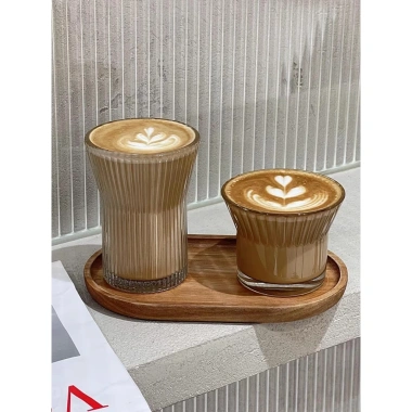 Ly thủy tinh đai gỗ cách nhiệt 175ml-300ml Cốc Capuchino Latte HỒNG LỘC STORE 2