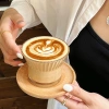 Ly thủy tinh đai gỗ cách nhiệt 175ml-300ml Cốc Capuchino Latte HỒNG LỘC STORE 8