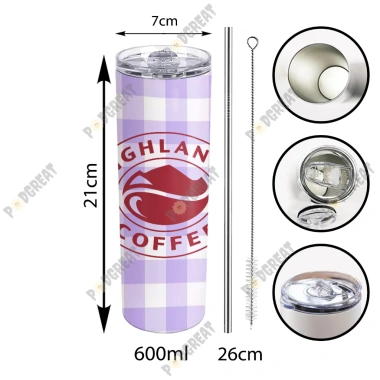 Ly/Bình/Cốc Giữ Nhiệt Highland 600ml In Hình, Kèm Ống Hút & Cọ Vệ Sinh, Giá 220k