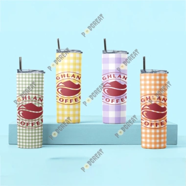 Ly/Bình/Cốc Giữ Nhiệt Highland 600ml In Hình, Kèm Ống Hút & Cọ Vệ Sinh, Giá 220k