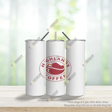 Ly/Bình/Cốc Giữ Nhiệt Highland 600ml In Hình, Kèm Ống Hút & Cọ Vệ Sinh, Giá 220k