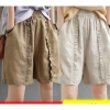M-3XL 2.023 Quần Short Nữ Cotton Retro Xếp Ly Co Giãn Eo Hậu Cung Vải Lanh Mùa Hè