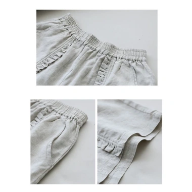 M-3XL 2.023 Quần Short Nữ Cotton Retro Xếp Ly Co Giãn Eo Hậu Cung Vải Lanh Mùa Hè 3