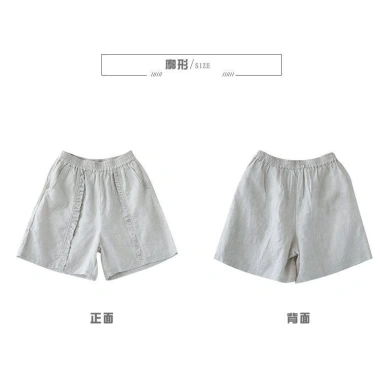M-3XL 2.023 Quần Short Nữ Cotton Retro Xếp Ly Co Giãn Eo Hậu Cung Vải Lanh Mùa Hè 4