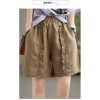 M-3XL 2.023 Quần Short Nữ Cotton Retro Xếp Ly Co Giãn Eo Hậu Cung Vải Lanh Mùa Hè 5