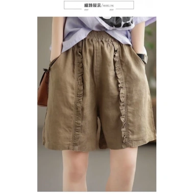M-3XL 2.023 Quần Short Nữ Cotton Retro Xếp Ly Co Giãn Eo Hậu Cung Vải Lanh Mùa Hè 5