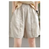 M-3XL 2.023 Quần Short Nữ Cotton Retro Xếp Ly Co Giãn Eo Hậu Cung Vải Lanh Mùa Hè 7