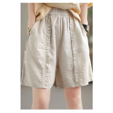 M-3XL 2.023 Quần Short Nữ Cotton Retro Xếp Ly Co Giãn Eo Hậu Cung Vải Lanh Mùa Hè 7