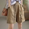 M-3XL 2.023 Quần Short Nữ Cotton Retro Xếp Ly Co Giãn Eo Hậu Cung Vải Lanh Mùa Hè 10
