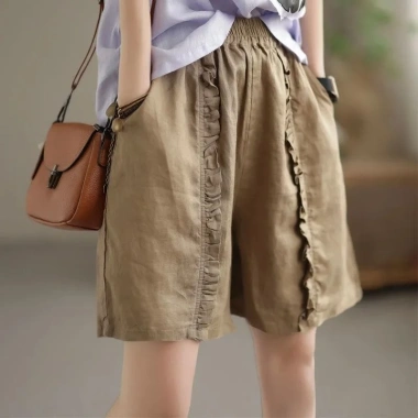 M-3XL 2.023 Quần Short Nữ Cotton Retro Xếp Ly Co Giãn Eo Hậu Cung Vải Lanh Mùa Hè 10