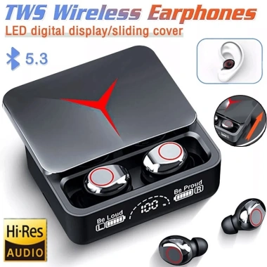 M90 Tai nghe không dây TWS Bluetooth 5.3 nắp trượt âm thanh nổi game thể thao giá 89.000₫