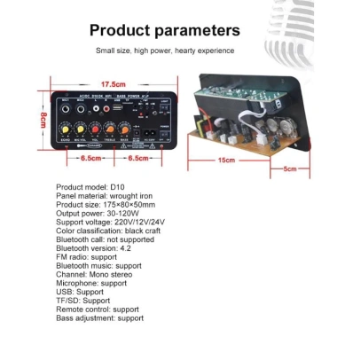 Mạch loa D10 Bluetooth 5.0 120W karaoke đa điện áp 12V/24V/220V, tặng đầy đủ phụ kiện, giá chỉ 50.000₫ 7