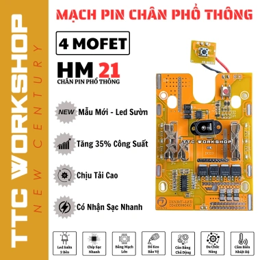 Mạch pin 5s 21V 18.650 - Đèn LED mới, hỗ trợ 5-20 cell, chân pin chuẩn, chịu tải cao, giảm giá 59.340₫