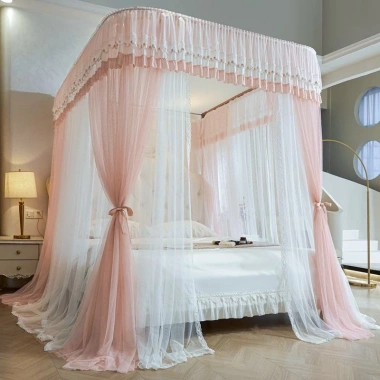 Màn chống muỗi đôi 2m cho phòng ngủ phong cách công chúa, ba cửa, họa tiết mã hoá 2