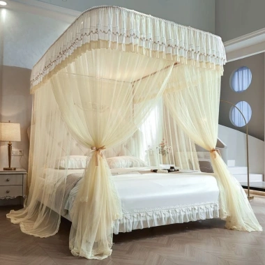 Màn chống muỗi đôi 2m cho phòng ngủ phong cách công chúa, ba cửa, họa tiết mã hoá 4
