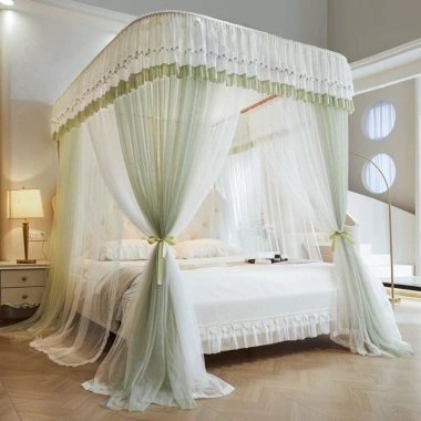 Màn chống muỗi đôi 2m cho phòng ngủ phong cách công chúa, ba cửa, họa tiết mã hoá 8