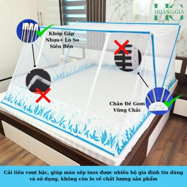 Màn chụp gấp gọn thông minh khung inox, mùng xếp hoa xanh đỏ nâu - Đủ size, giá ưu đãi 113.400₫
